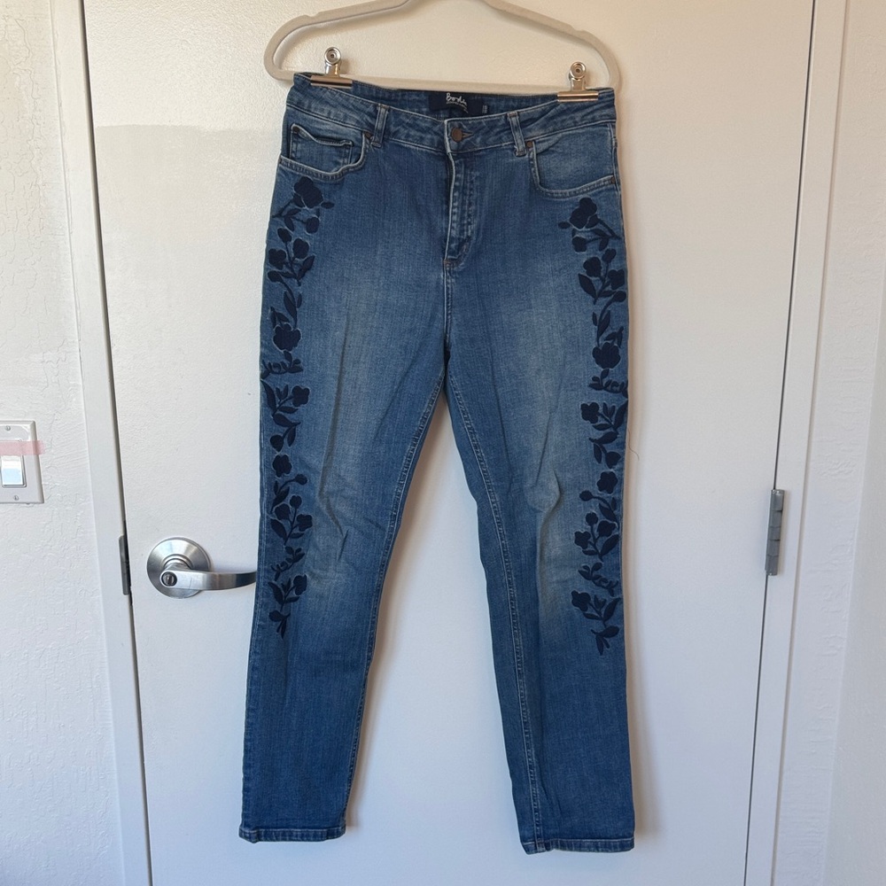 Boden Blue Floral Straight Leg Jeans